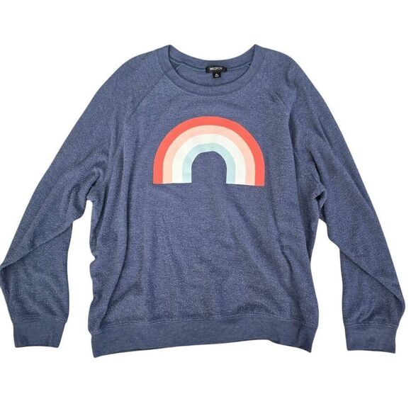 Wildfox Freedom Rainbow Sweatshirt Women's XL Blue Long Raglan Sleeve Gorpcore - Picture 2 of 7